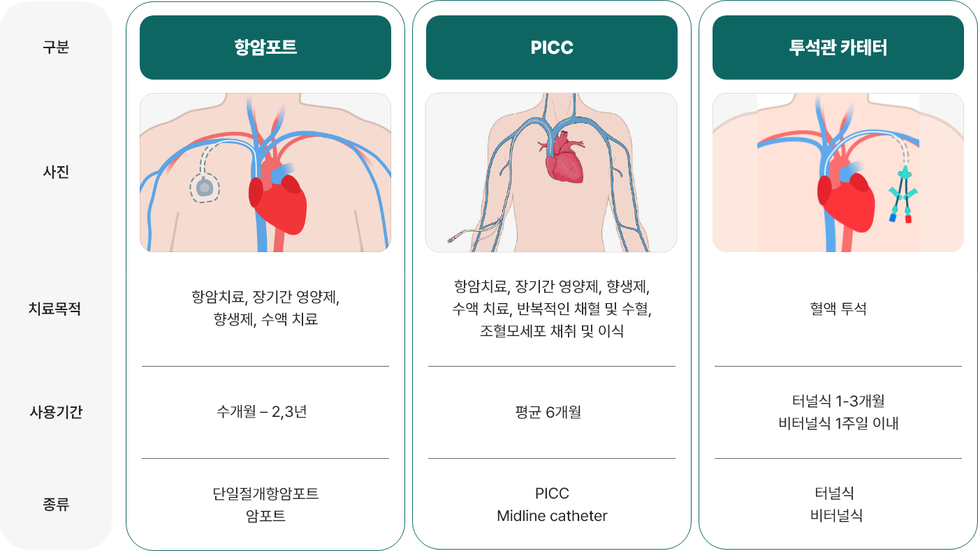 중심정맥관의 종류